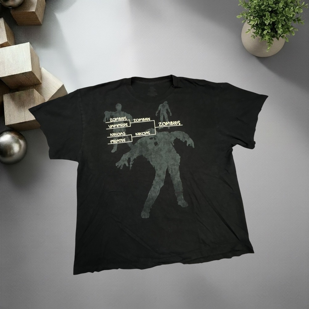 Vintage Y2K Zombies vs Ninjas Graphic T-Shirt XL Black Skater Grunge Tee